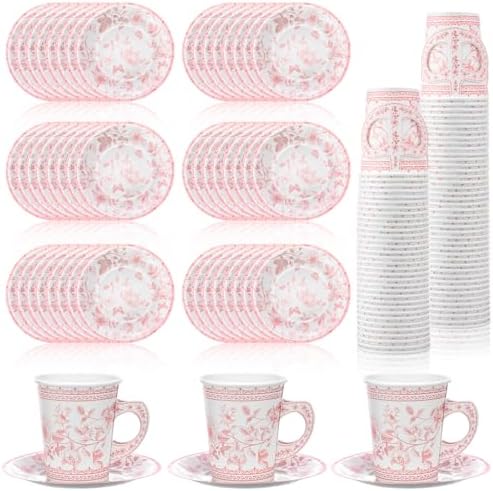 Rtteri 100 Pcs Floral Paper Tableware for Parties
