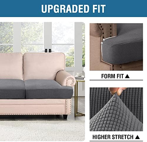 Stretch 3 Piece T Cushion Sofa Slipcovers with Elastic Bands Gray 1