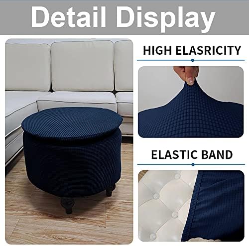 Andreannie Stretch Navy Blue Jacquard Stool Cover Ottoman Footstool Protector Washable Removable