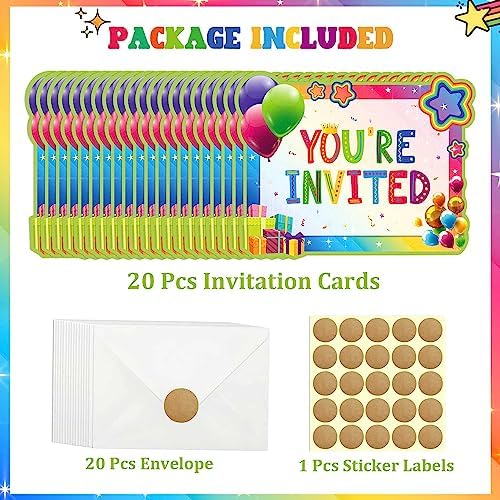 GOGOPARTY 20 Pcs Rainbow Birthday Invitations Set