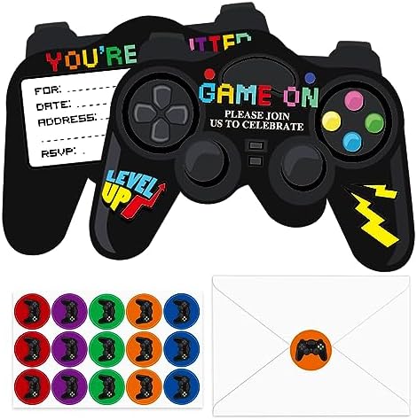 Tevxj 90 Pcs Video Game Birthday Invitations with Stickers and Envelopes