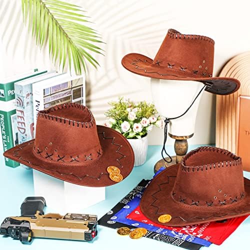 Zhanmai 12 Piece Western Cowboy Hats and Bandanas Set