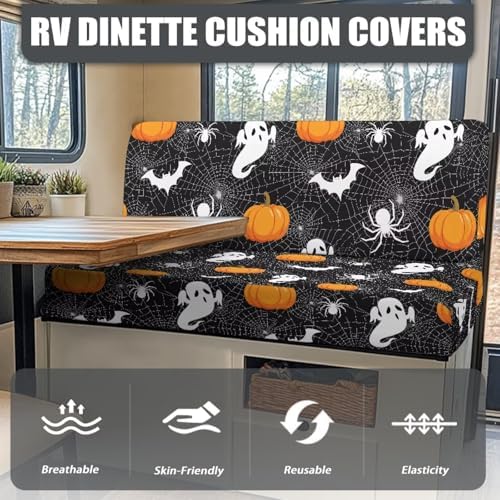 RV Dinette Cushion Covers Pumpkin Ghosts Halloween Stretch Camper Cushions