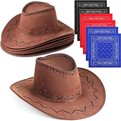 Zhanmai 12 Piece Western Cowboy Hats and Bandanas Set