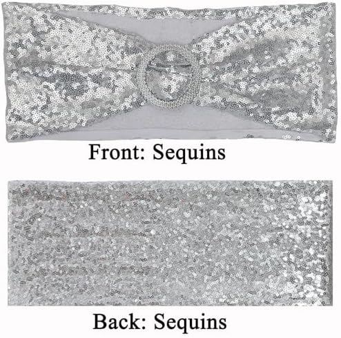 Pack of 50 Spandex Sequin Chair Sashes with Buckles