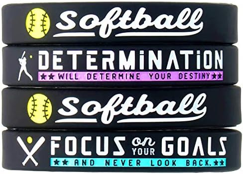 Inkstone 12-Pack Softball Bracelets with Motivational Quotes