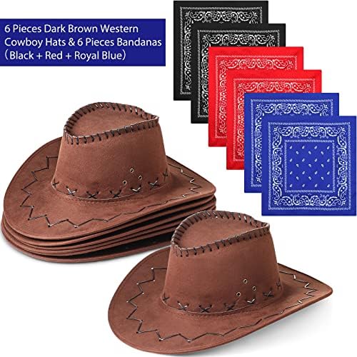 Zhanmai 12 Piece Western Cowboy Hats and Bandanas Set