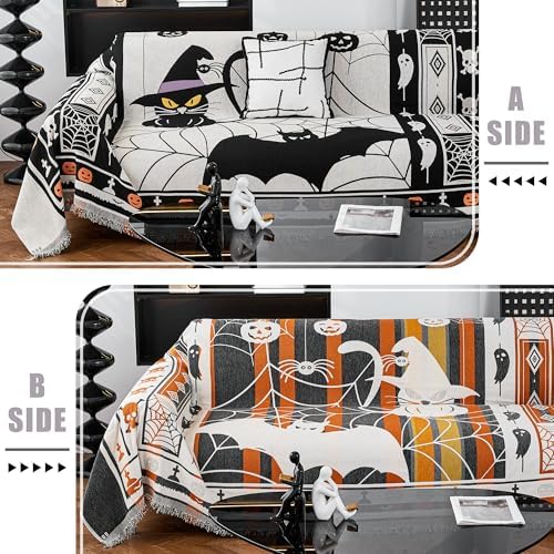EVENHUG Halloween Sofa Cover with Tassels Reversible 71x118