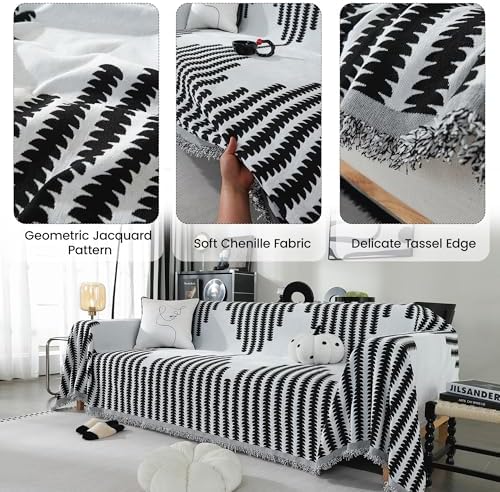 Boho Couch Cover with Tassel and Geometric Design