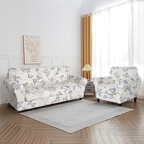 SearchI Stretch Armchair Slipcover with Cushion Cover Floral Pattern 2 Piece