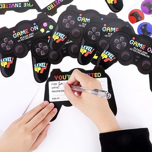 Tevxj 90 Pcs Video Game Birthday Invitations with Stickers and Envelopes