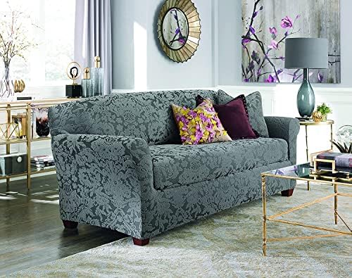 SureFit Stretch Jacquard Damask Sofa Slipcover Gray