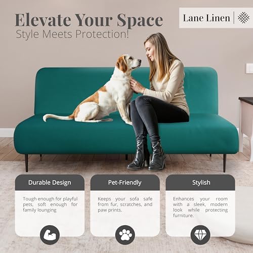 LANE LINEN Teal Armless Futon Cover - Stretch Fit Machine Washable