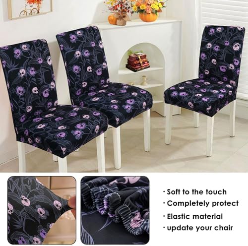Halloween Goth Skull Chair Covers Set of 6 for Dining Room