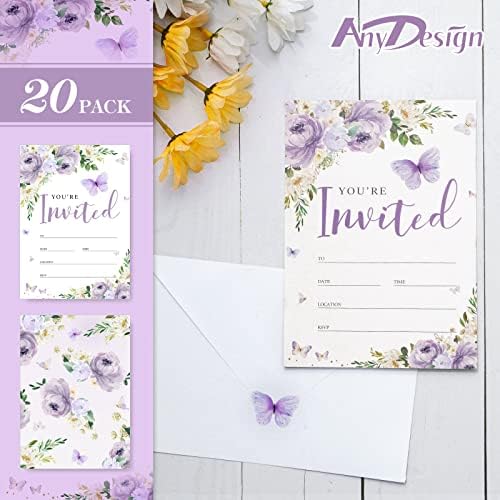 20 Piece Butterfly Purple Floral Invitation Set