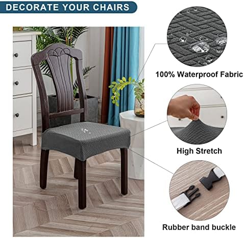 Genina Waterproof Dining Chair Seat Covers 4 PCS Grey Back Covered