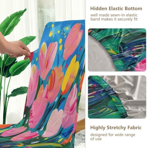 Dining Room Chair Covers Set of 4 Oil on Canvas Tulips Stretch Covers