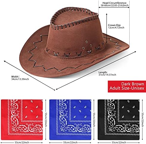 Zhanmai 12 Piece Western Cowboy Hats and Bandanas Set