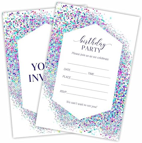 Cudwid Birthday Invitation Cards with Confetti Design Double-Sided 4x6 Inches 20Pcs Set