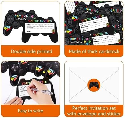 Tevxj 90 Pcs Video Game Birthday Invitations with Stickers and Envelopes