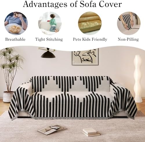 ELEOPTION Sofa Cover Blanket with Tassel 71x118 Black