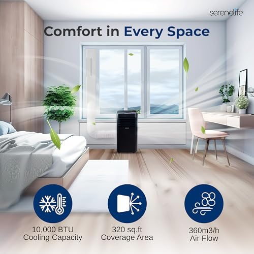 SereneLife 10000 BTU Portable Air Conditioner with Window Mount Kit