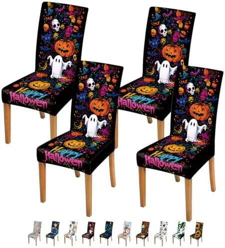 Colorful Halloween Chair Covers Set of 4 1