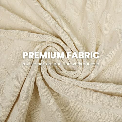 SearchI Stretch Dining Chair Seat Covers Set of 6 Beige Diamond Jacquard 1