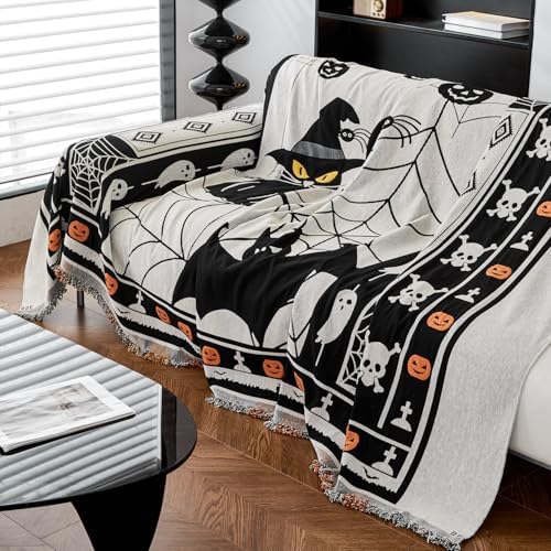 EVENHUG Halloween Sofa Cover with Tassels Reversible 71x118
