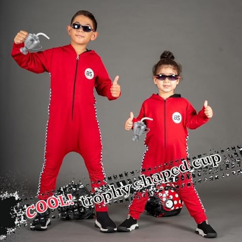 12 Pcs Kids Party Cups Race Car Trophy With Straws and Lids