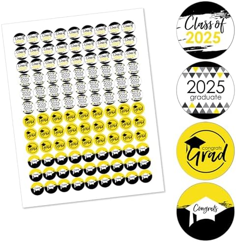 Yellow Graduation Candy Sticker Favor Labels 2025 - 108 Stickers Per Sheet
