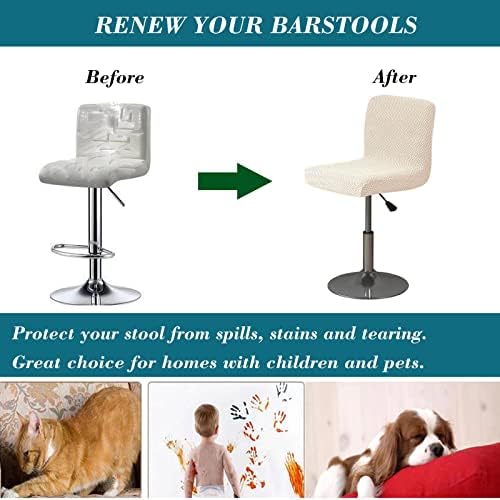 Bar Stool Covers with Backs 4 Pack Stretch Slipcovers Beige