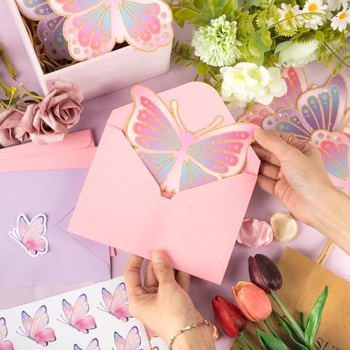24 Piece Butterfly Birthday Invites for Girls Envelopes Stickers