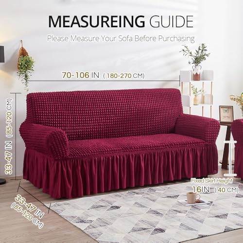 NICEEC 3-Seater Wine Red Sofa Slipcover with Skirt