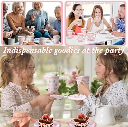 Rtteri 100 Pcs Floral Paper Tableware for Parties