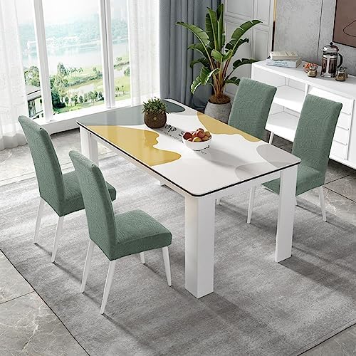 Fuloon Dining Chair Covers 4 Pack Leaf Jacquard Green