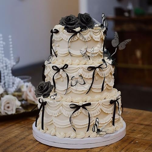 Gothic Cake Decorations Bows Butterfly Black Rose Cake Topper Set