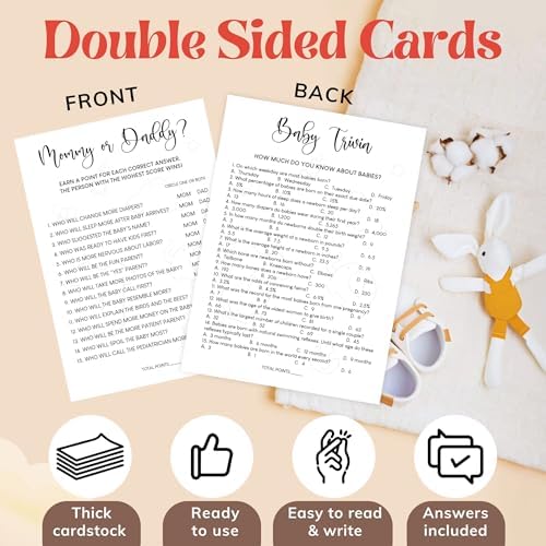 Funny Baby Shower Games Gender Neutral Bingo Trivia Set