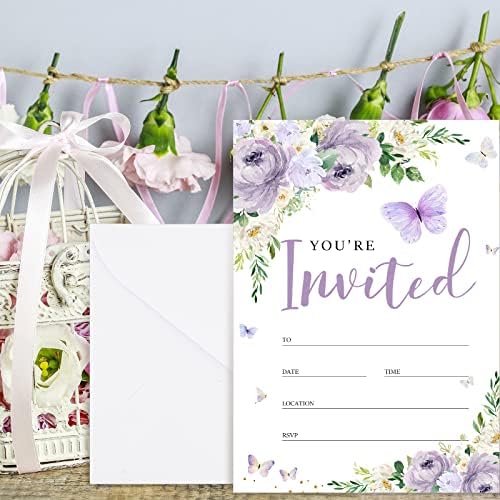 20 Piece Butterfly Purple Floral Invitation Set