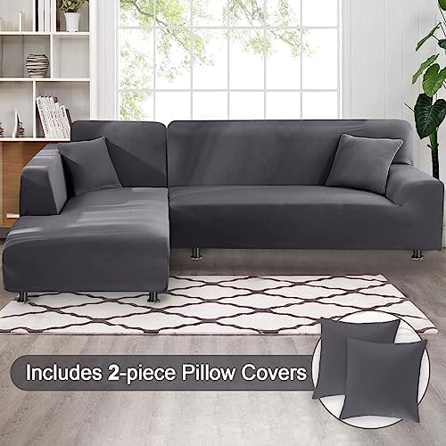 LA MEACK 2-Piece L Shaped Sofa Slipcover Set Light Grey