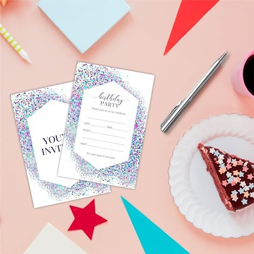 Cudwid Birthday Invitation Cards with Confetti Design Double-Sided 4x6 Inches 20Pcs Set
