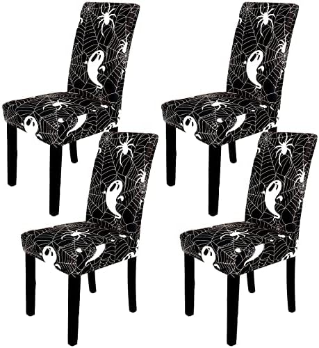 Whaline Halloween Chair Covers 4Pcs Spider Web Ghost Skull Pattern