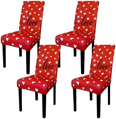 4Pcs Valentine Chair Covers Red White Love Heart Design