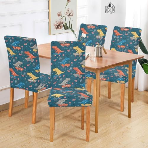 Xigua Kids Cartoon Dinosaur Chair Covers Set of 2 for Dining Room