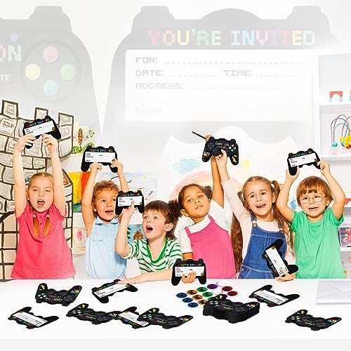 Tevxj 90 Pcs Video Game Birthday Invitations with Stickers and Envelopes
