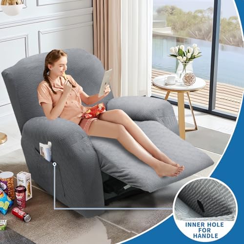XINEAGE 4-Piece Recliner Cover Stretch Jacquard Slipcover with Pocket