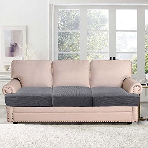 Stretch 3 Piece T Cushion Sofa Slipcovers with Elastic Bands Gray 1