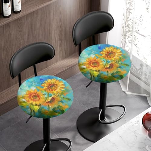 Yellow Sunflower Stool Covers 2 Pcs Waterproof Stretchable Bar Stool Slipcovers