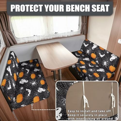 RV Dinette Cushion Covers Pumpkin Ghosts Halloween Stretch Camper Cushions