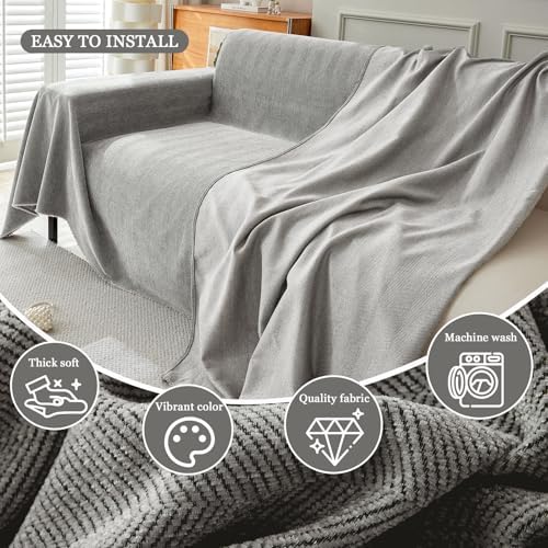 DREAMINGO Couch Protector - Herringbone Jacquard Dark Grey 3 Cushion Sofa Cover 1